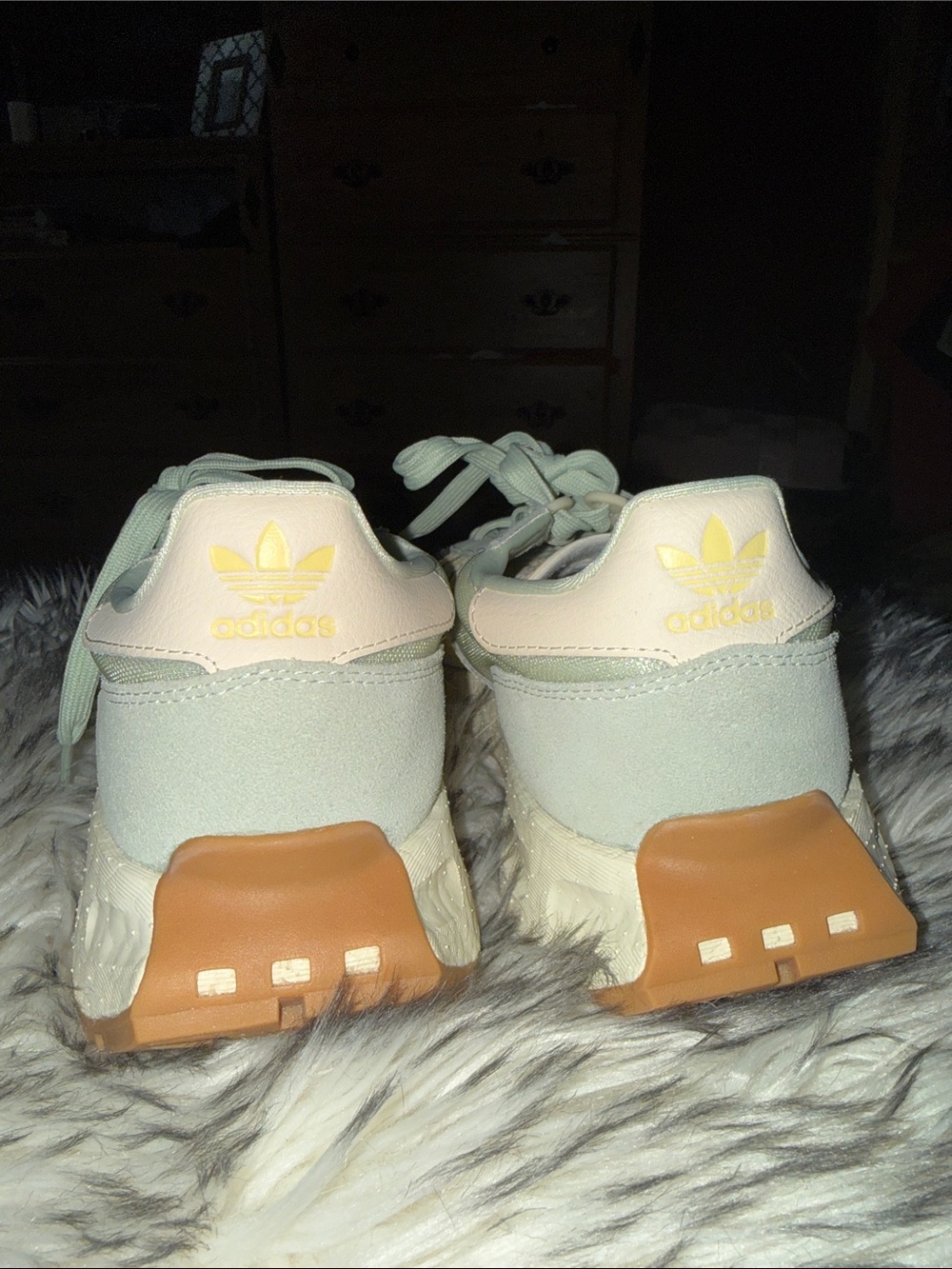 adidas Mint Green Suede Sneakers with Pale Pink Heel and Gum Outsole